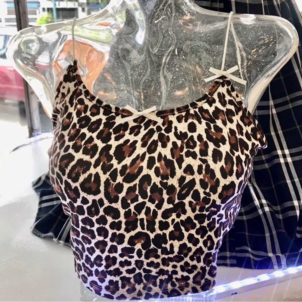 Cropped Cami Top Leopard Print Tan New